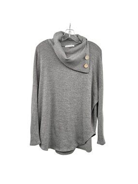 Chris & Carol Womens Knit Sweater Cowl Neck Long Sleeve Gray Medium Buttons